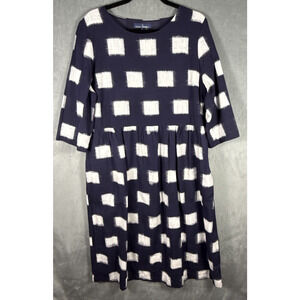 Seasalt Cornwall Hand Loom‎ Ikat Dress 100% Cotton 3/4 Sleeve Size 16 Women's